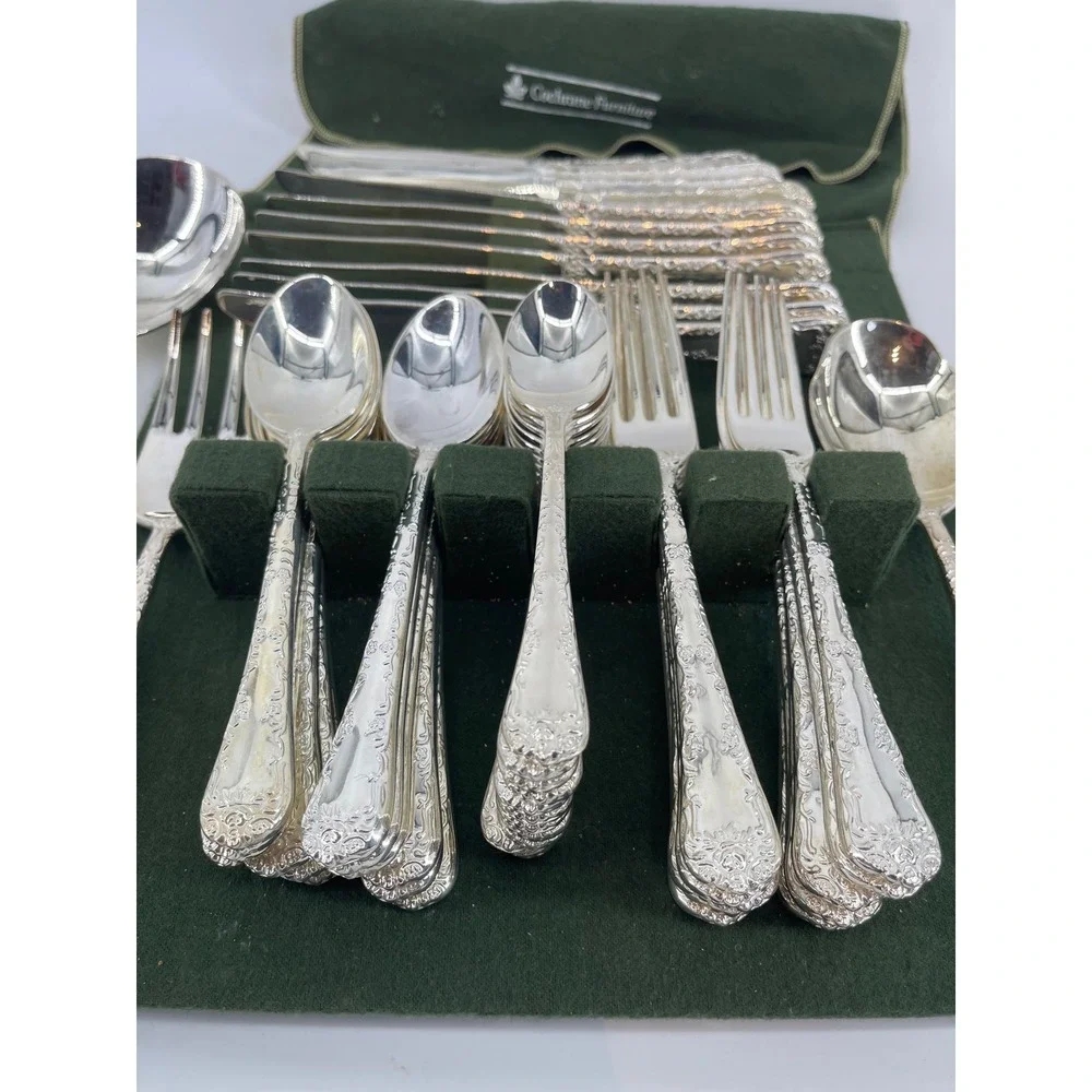 Enchanted Rose International Silver 12 Place Set Silver Plate Floral Excellent